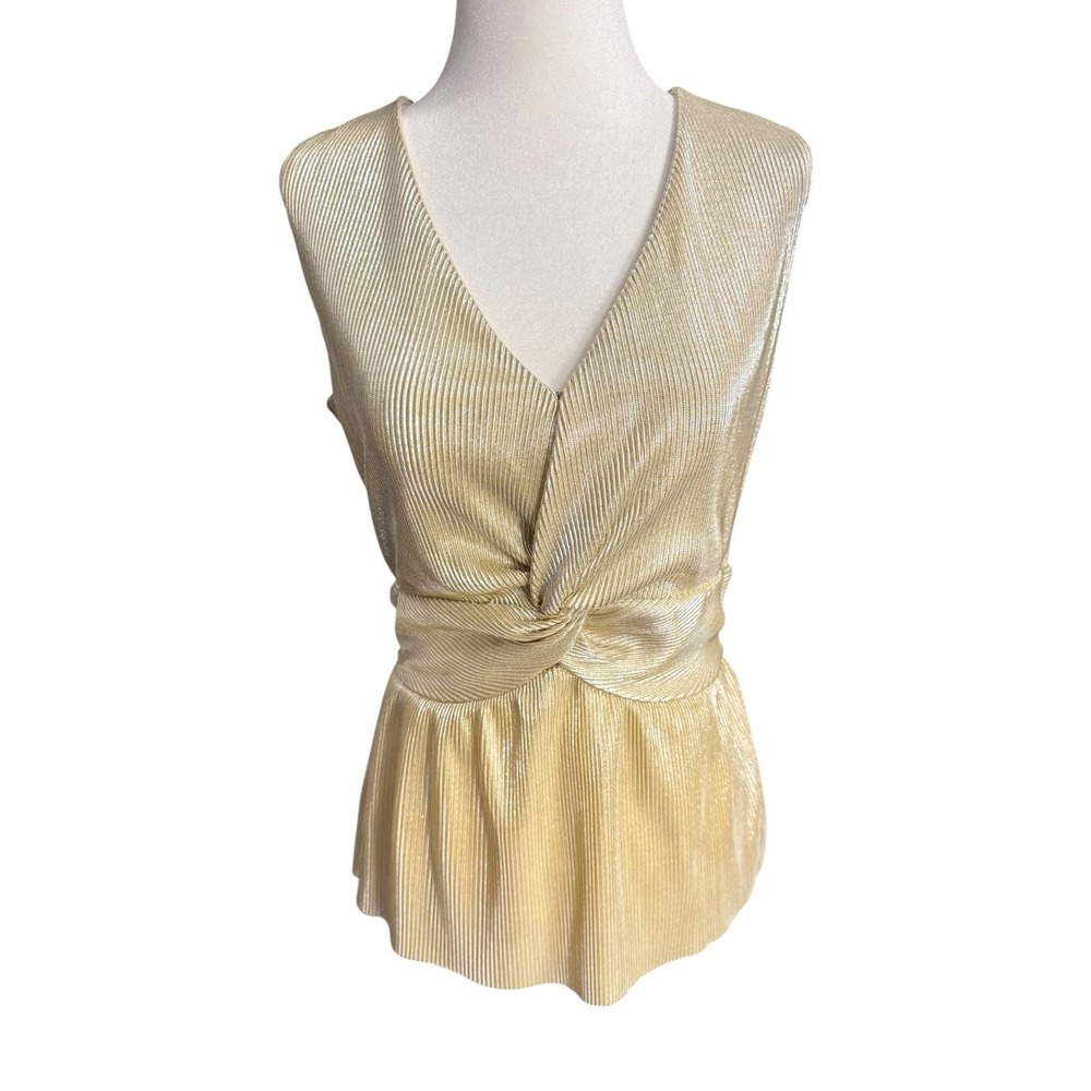 INC International Concepts Gold Plisse Twist Front Peplum Top XS NEW 100183279MS